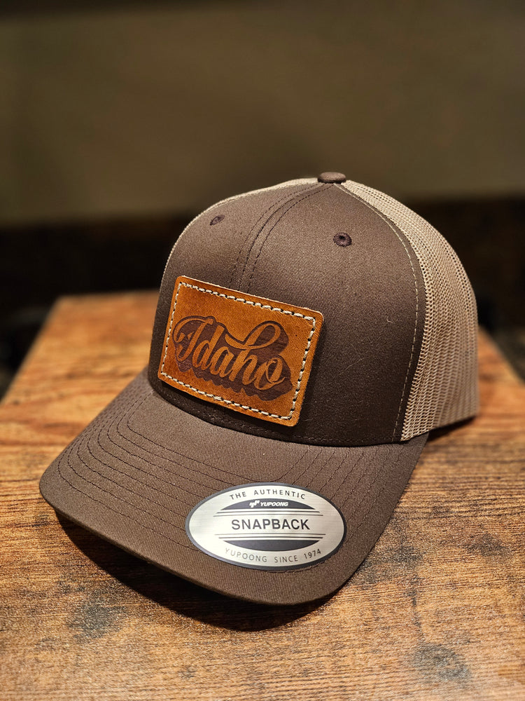 Pre-Designed, Laser Engraved, Leather Hat Patches on Trucker Hats