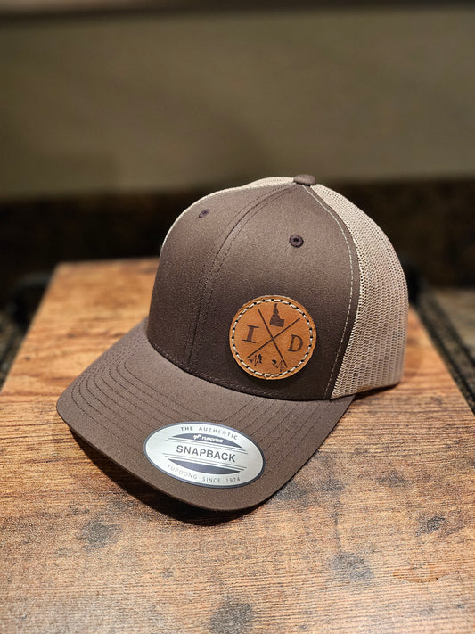 Idaho Medallion w/ Fly Fisherman - Leather Patch - Trucker Hat