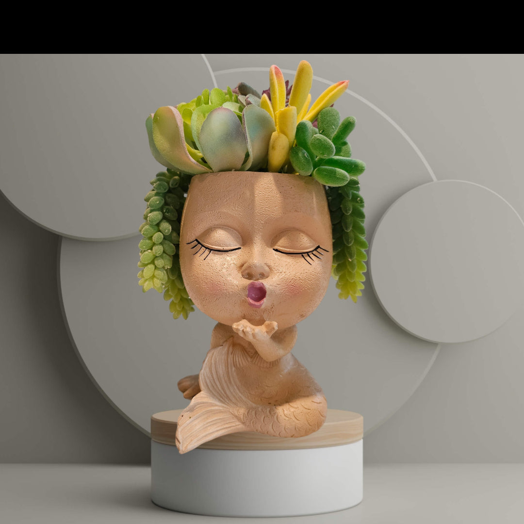 Faux Succulent Arrangement - Face Planter - Khaki Mermaid