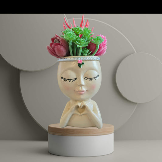 Faux Succulent Arrangement - Small Face Planter - Cream Female