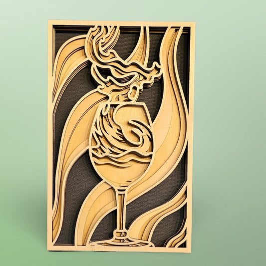 3D Wood Picture - 5 Layers - Glass of Wine