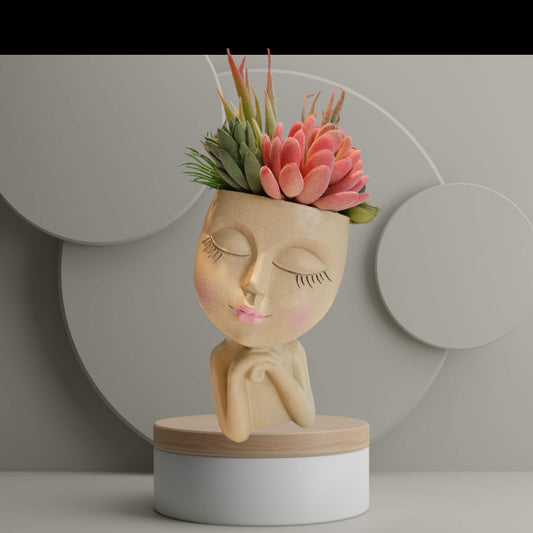 Faux Succulent Arrangement - Face Planter - Cream Female Full Bust