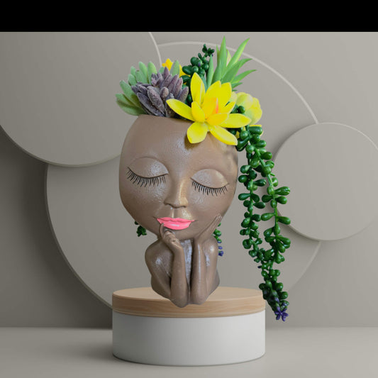 Faux Succulent Arrangement - Face Planter - Black Female